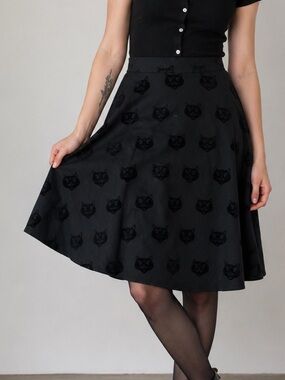 ModCloth Black Cat Print A-Line Skirt